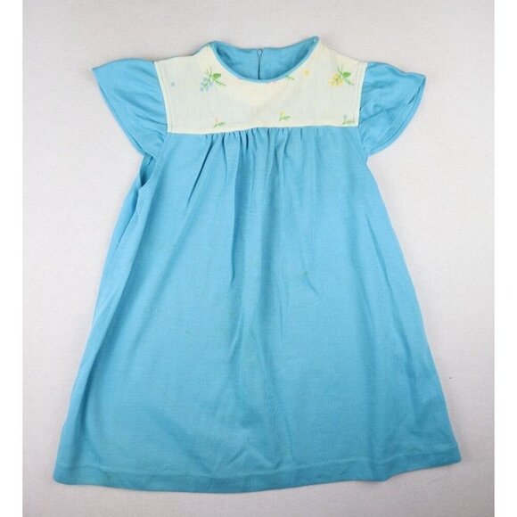VINTAGE 1960'S 1970'S  GIRL'S BLUE EMBROIDERED DRESS - SIZE M - SPOTS - Picture 2 of 12